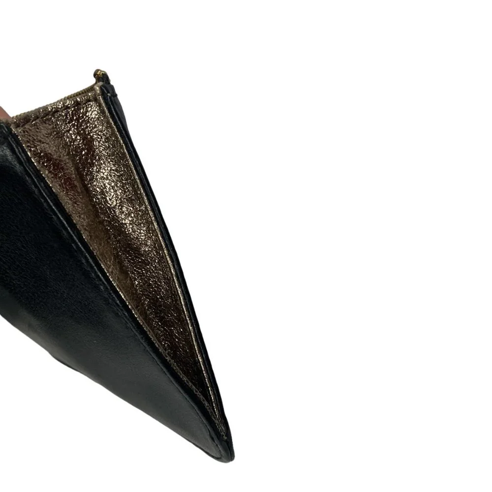 Fossil Black Cow Hide Leather Zip Top Wristlet‎ Strap Wallet Pouch 6.5
